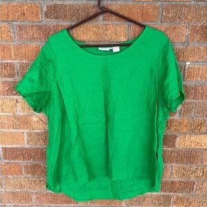 Isaac Mizrahi New York Kelly Green 100% Linen Top Blouse Women's 1X Coastal Cool